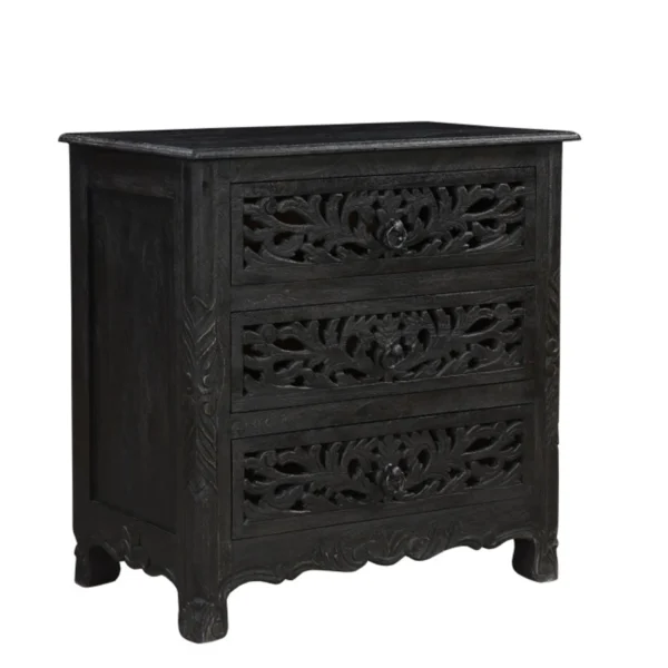 30" Black Solid Wood Distressed Three Drawer Nightstand