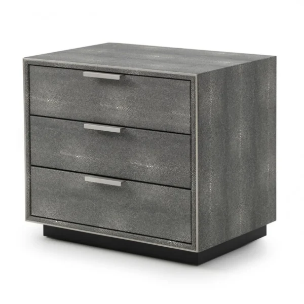22" Gray Shagreen Three Drawer Nightstand