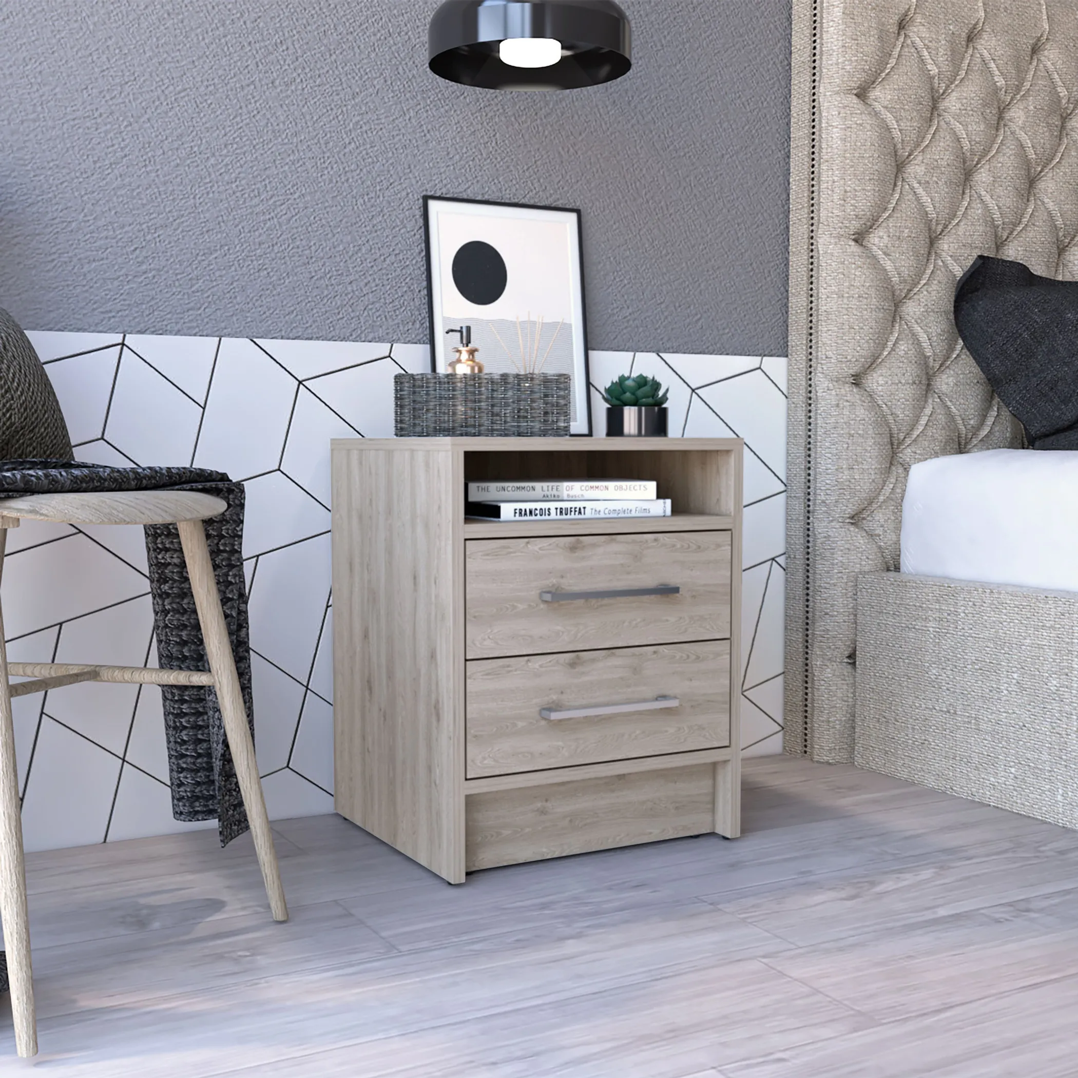 20" Gray Two Drawer Faux Wood Nightstand - Image 6