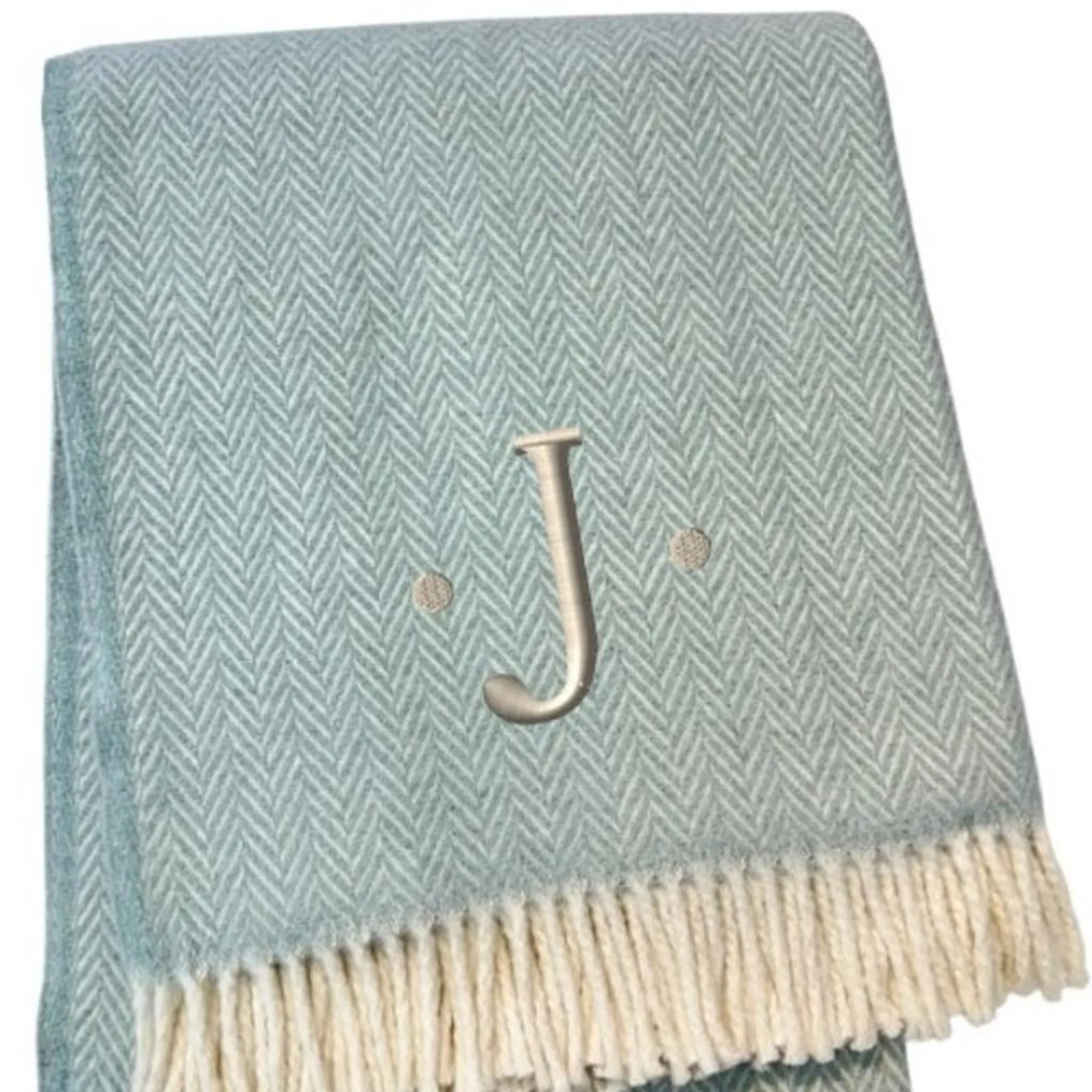 Herringbone Cotton Blend J Throw Blanket with Tassels And Embroidery - Image 4