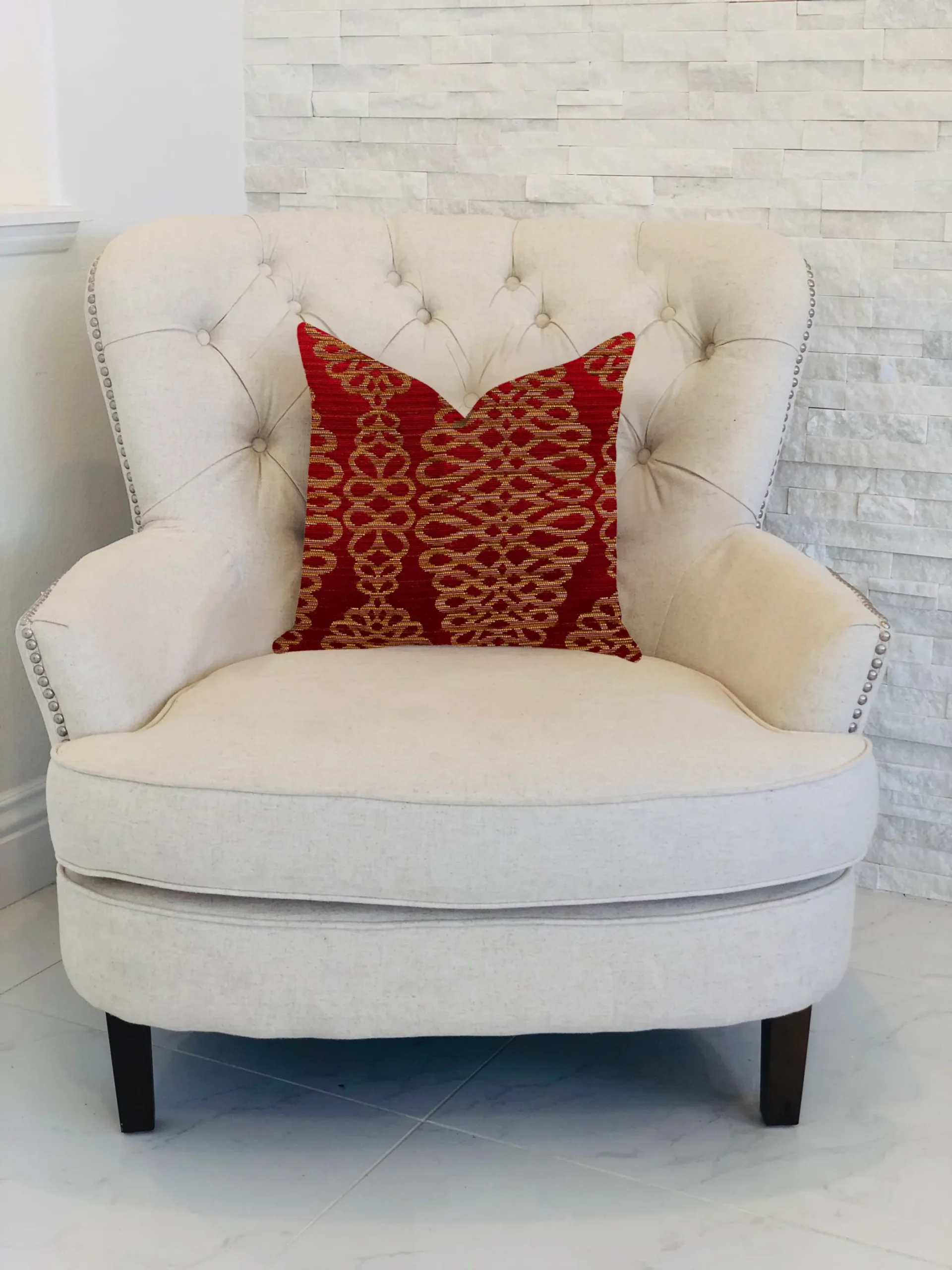 Plutus Sweet Henna Luxury Throw Pillow in Red and Gold - Image 2