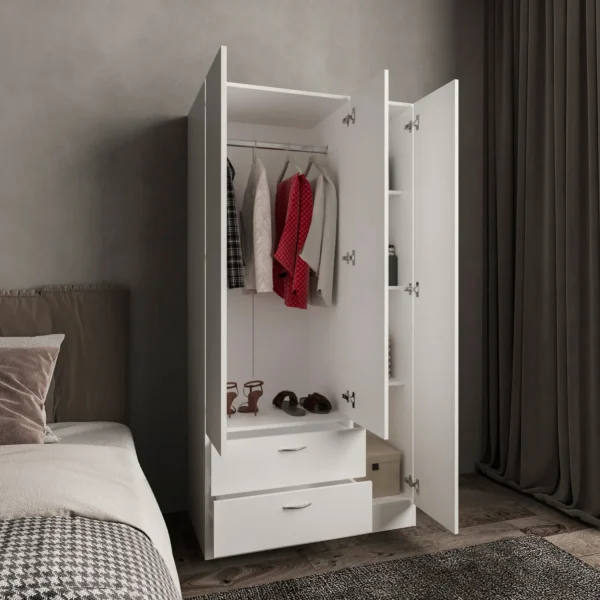 Vico 76" High Armoire Wardrove Closet with 2 Drawers, Double Door Cabinet