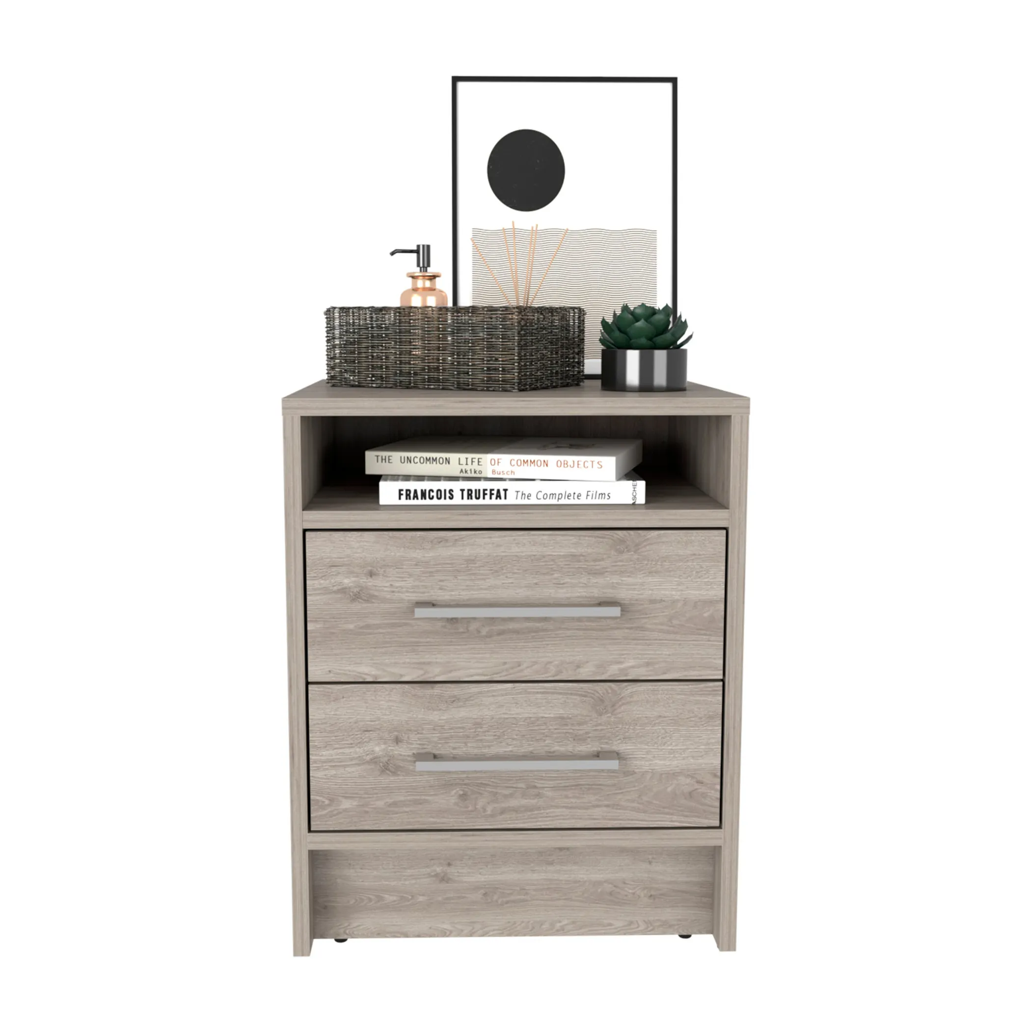20" Gray Two Drawer Faux Wood Nightstand - Image 3