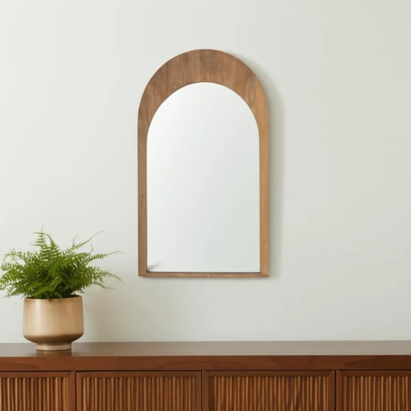 Light Wood Arch Framed Accent Mirror