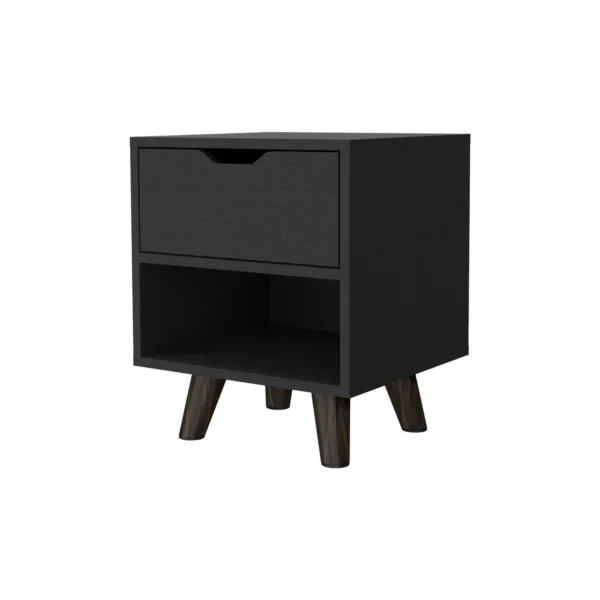 19" Black One Drawer Faux Wood Nightstand