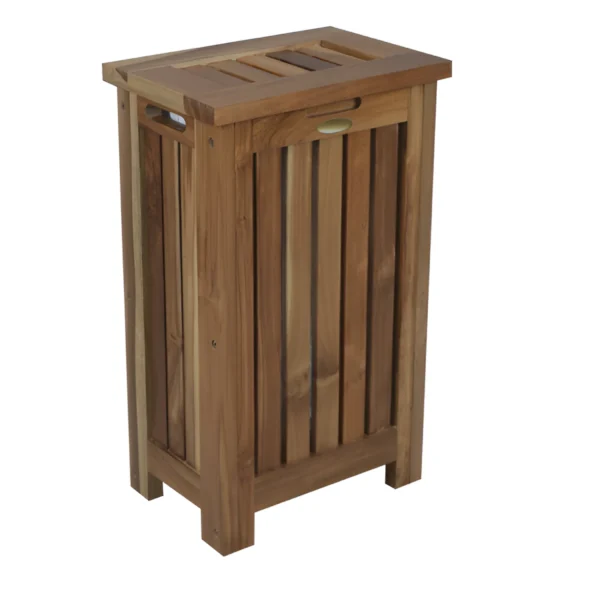 24" Brown Solid Wood Laundry Hamper With Lid