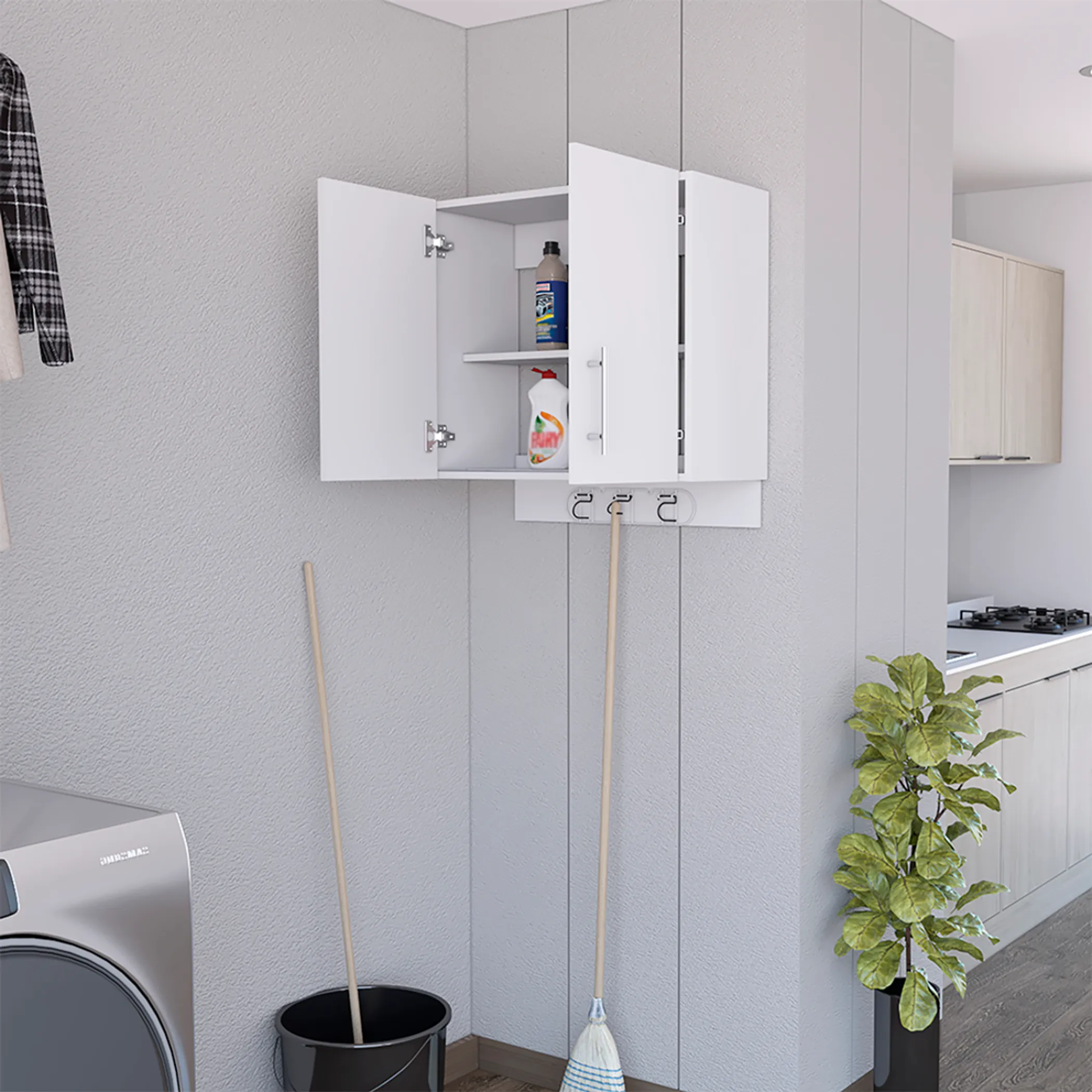 Wood Wall Mounted Utlity Cabinet With Two Doors - Image 6