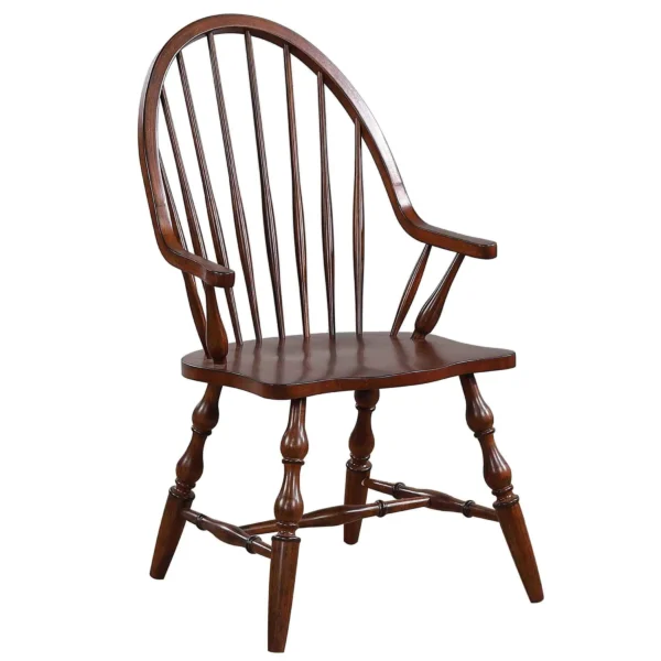 Sunset Trading Andrews Windsor Spindleback Dining Chair with Arms | Fully Assembled Kitchen Armchair| Modern Farmhouse Minimalist Country Cottage