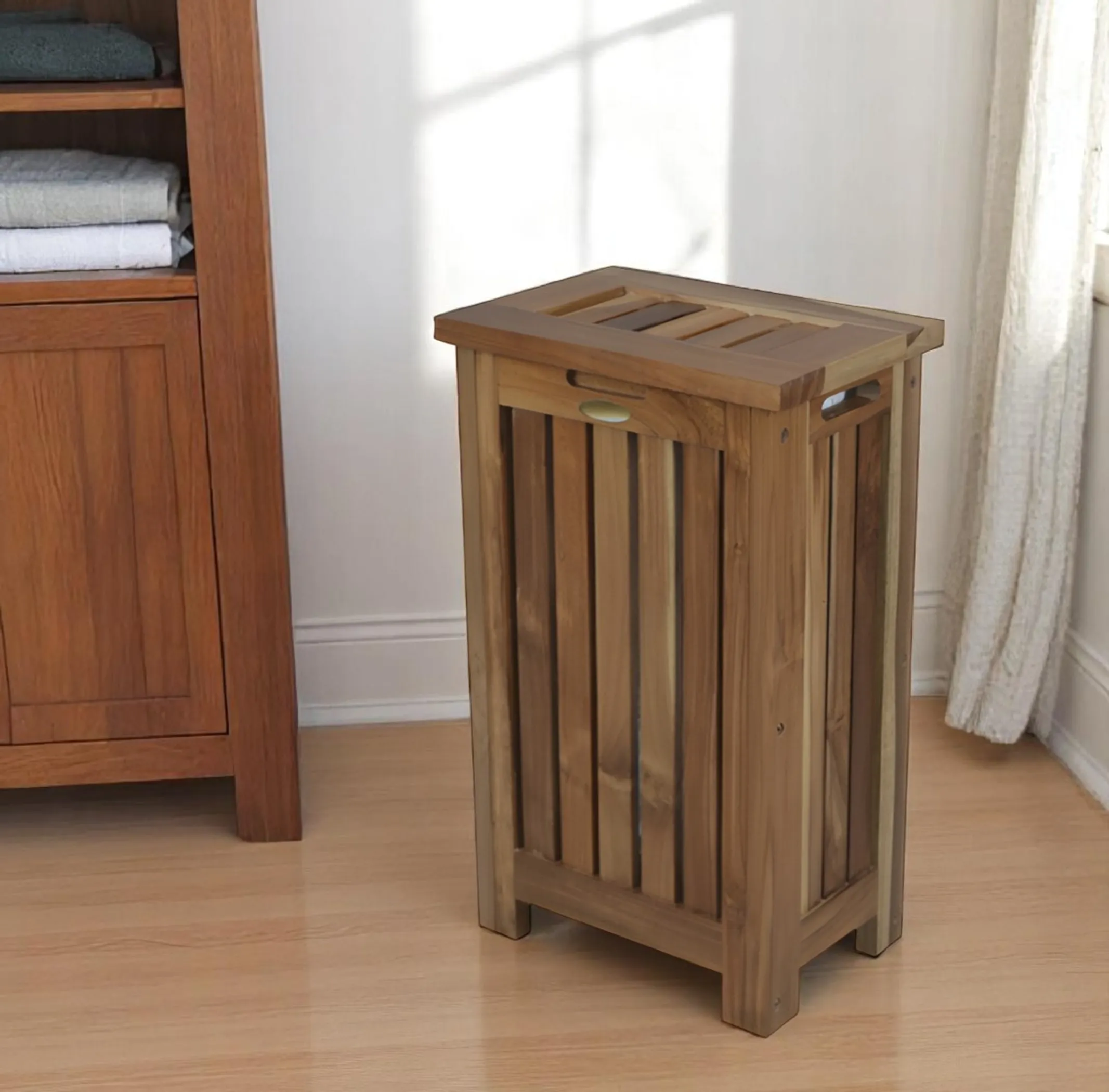 24" Brown Solid Wood Laundry Hamper With Lid - Image 2