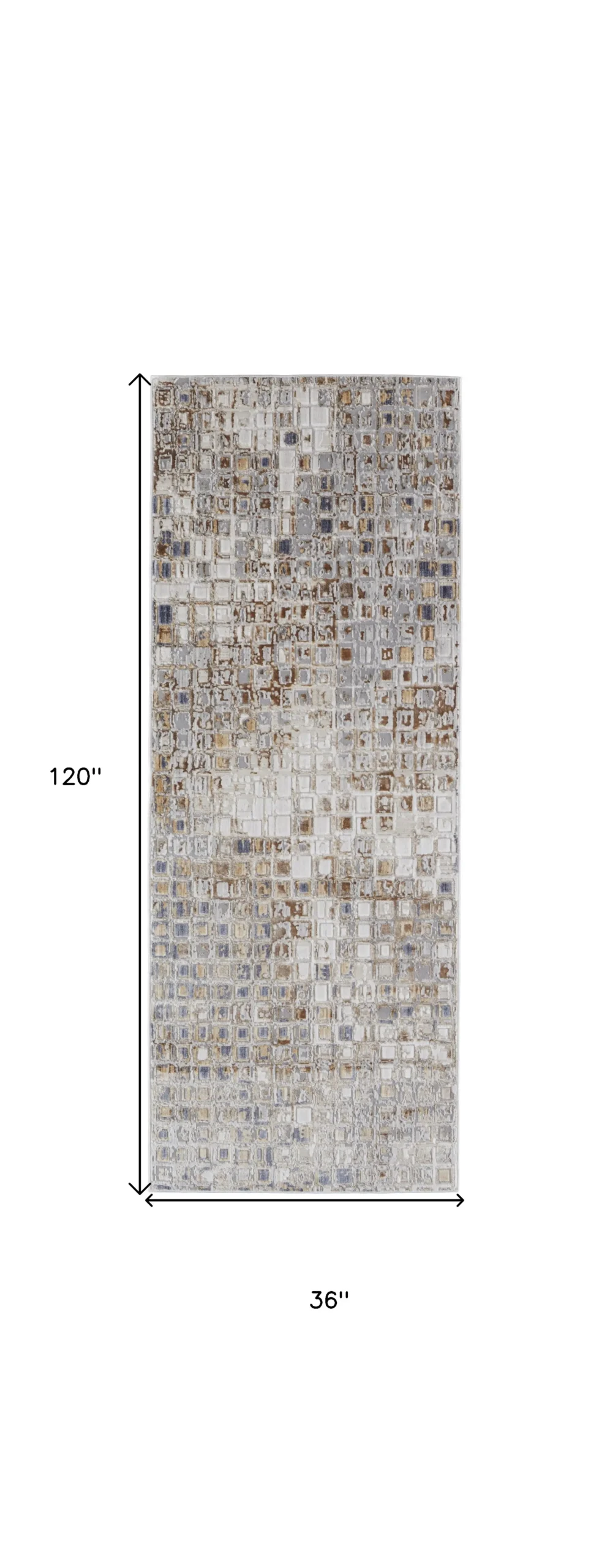 10' Tan Ivory And Blue Geometric Power Loom Distressed Runner Rug - Image 6