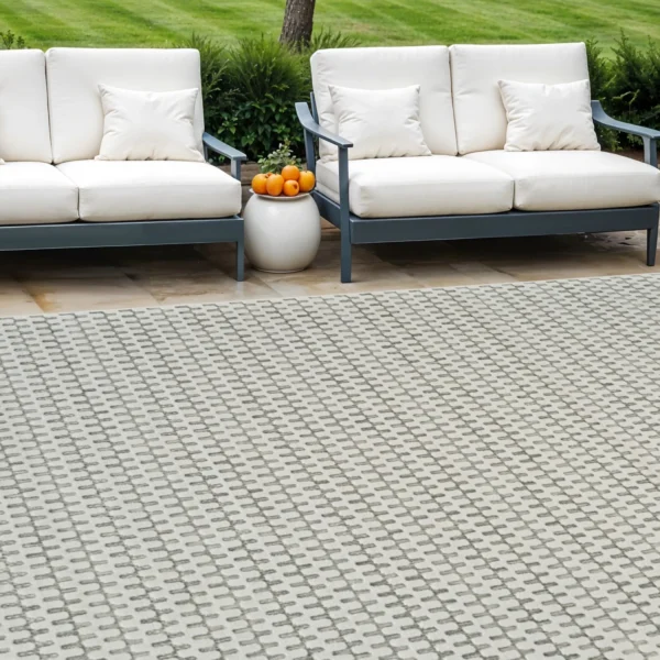 6' X 9' Cream and Beige Geometric Distressed Indoor Outdoor Area Rug